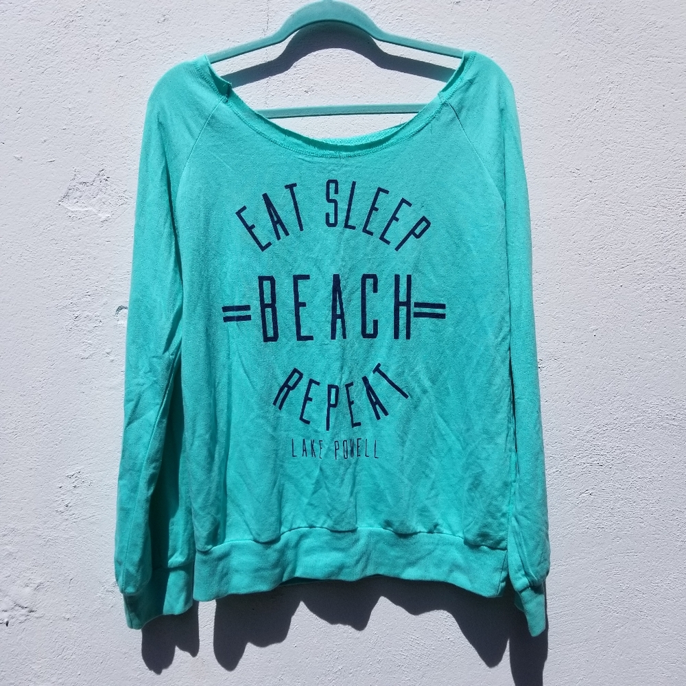 Lake Powell eat sleep beach repeat teal shirt XL